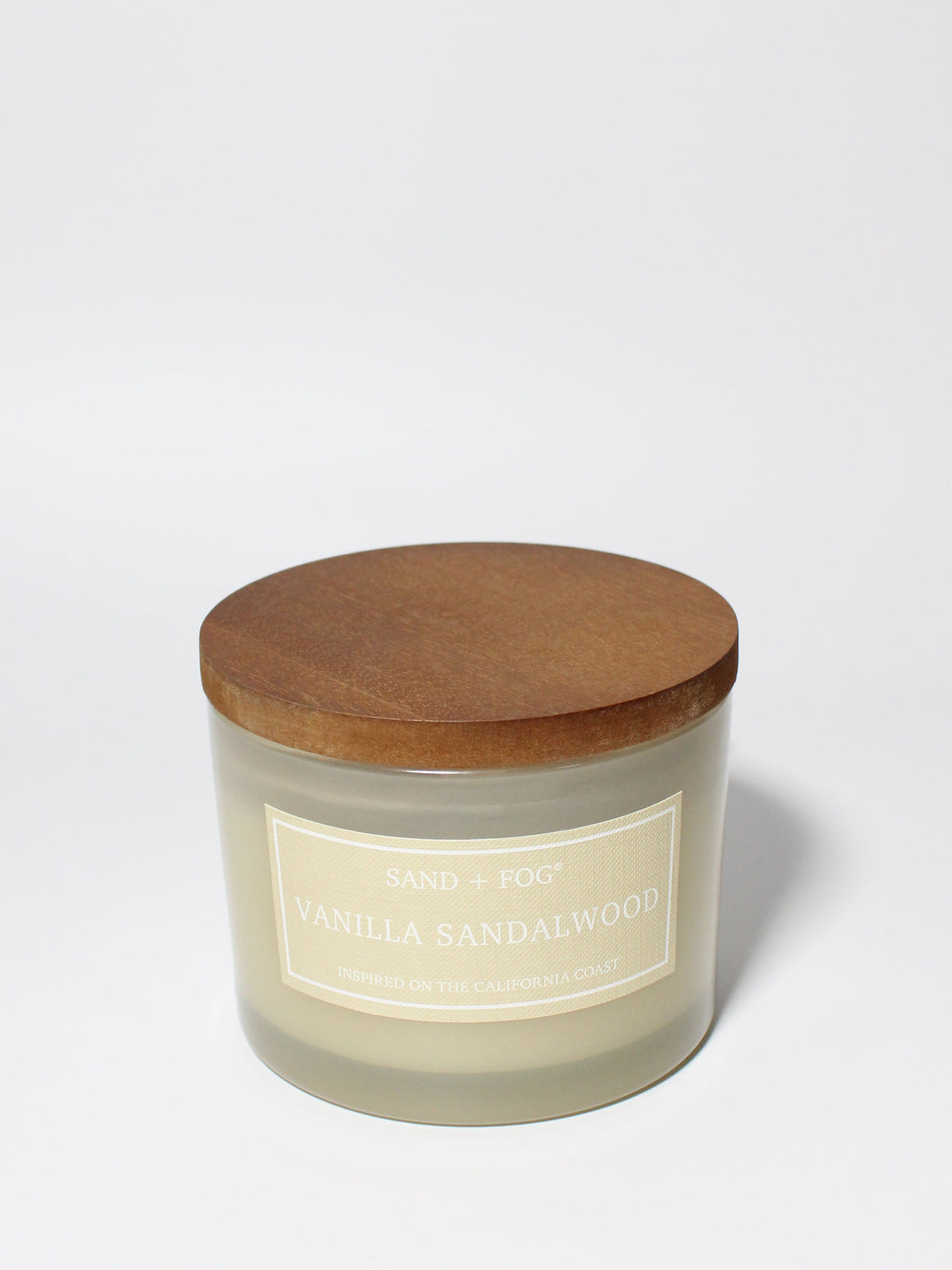 Vanilla Sandalwood 12 oz scented candle Flax vessel with wood lid