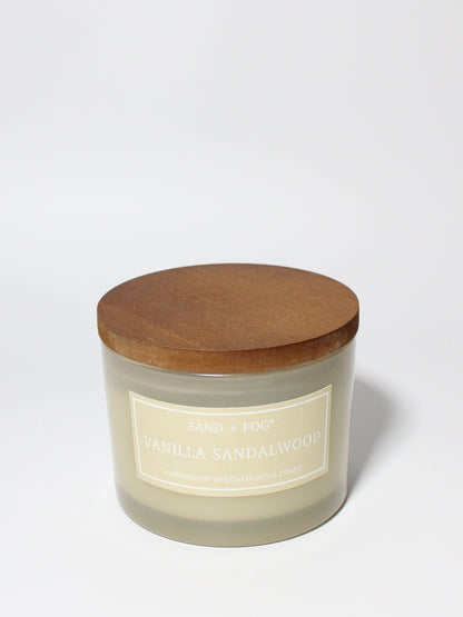 Vanilla Sandalwood 12 oz scented candle Flax vessel with wood lid