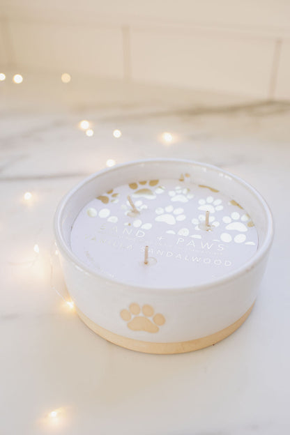 Sand + Paws Vanilla Sandalwood 12 oz scented candle
